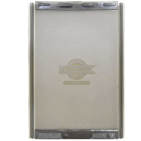 A silver PetSafe pet door insert.