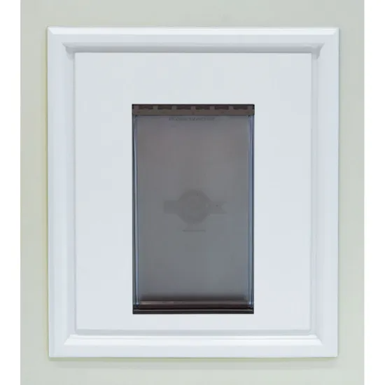 A dog door installed in a wall.