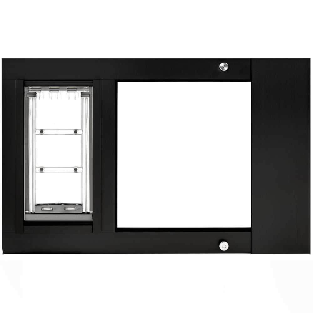 Black-framed pet door with a clear flap