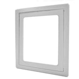 A square, light-gray access panel with a recessed square opening.