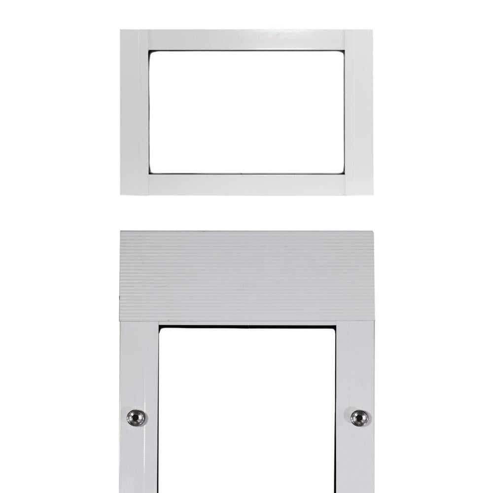 A white metal frame with two open rectangular sections.