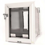 White Hale pet door with clear flap.