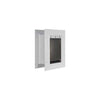 A white, rectangular pet door with a gray flexible flap and frame.