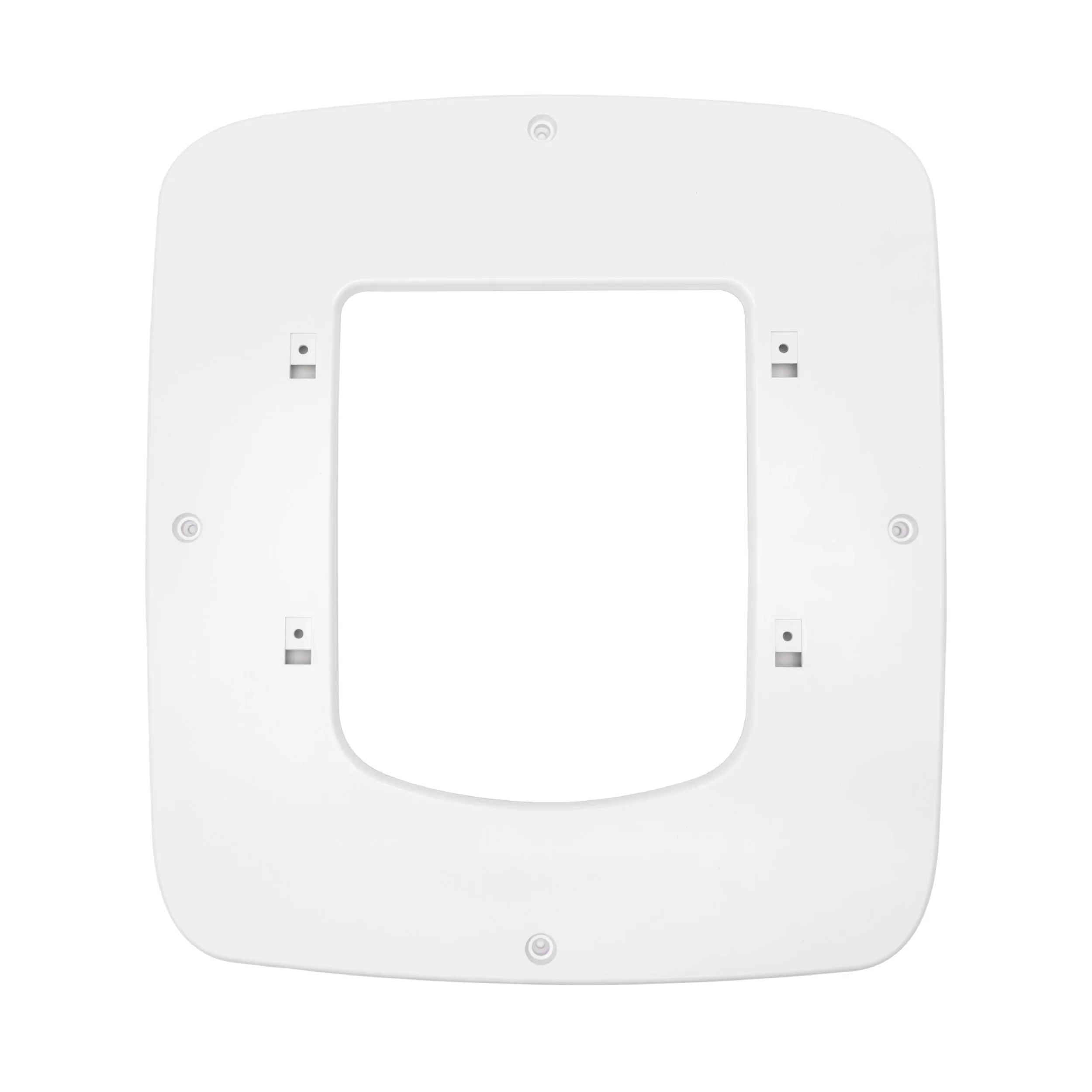 White, square device mount with rounded corners and a rectangular opening.