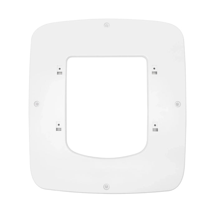 White, square device mount with rounded corners and a rectangular opening.