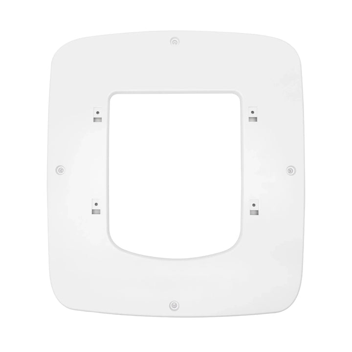 White, square device mount with rounded corners and a rectangular opening.