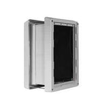 White framed pet door with slide-in panel.