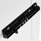 Black combination lock on a white surface.