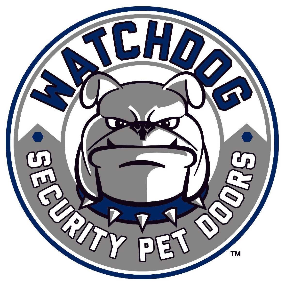 A logo featuring an angry-looking bulldog head within a circle that reads "WATCHDOG SECURITY PET DOORS."