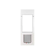 White pet door with adjustable panel.