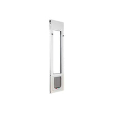 White sliding glass door insert with a pet door.