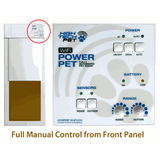 The image shows a High Tech Pet automatic pet door alongside its control panel.